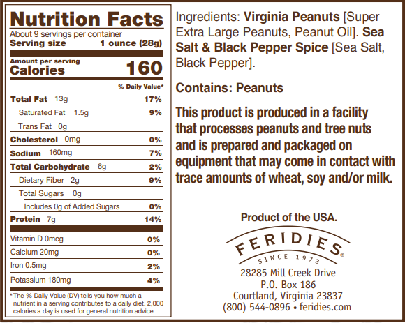 9 oz. Sea Salt & Black Pepper Virginia Peanuts