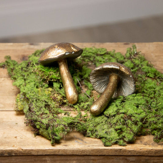 Brass Tone Mushroom Figurines - set of 2