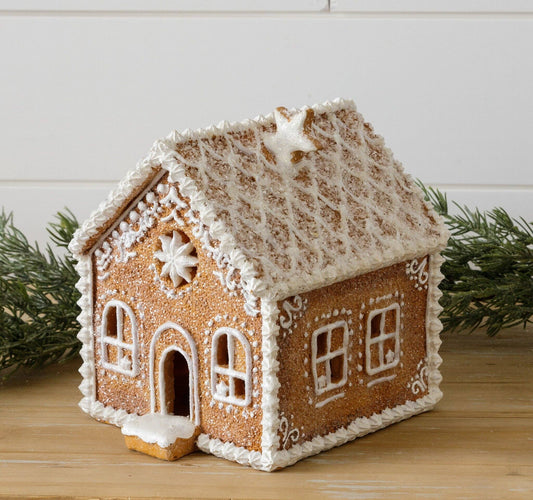Lighted Gingerbread House With Snowy Roof