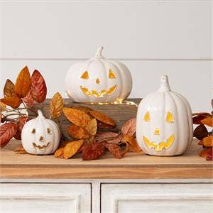 Glazed Ceramic Jack O' Lanterns - set of 3
