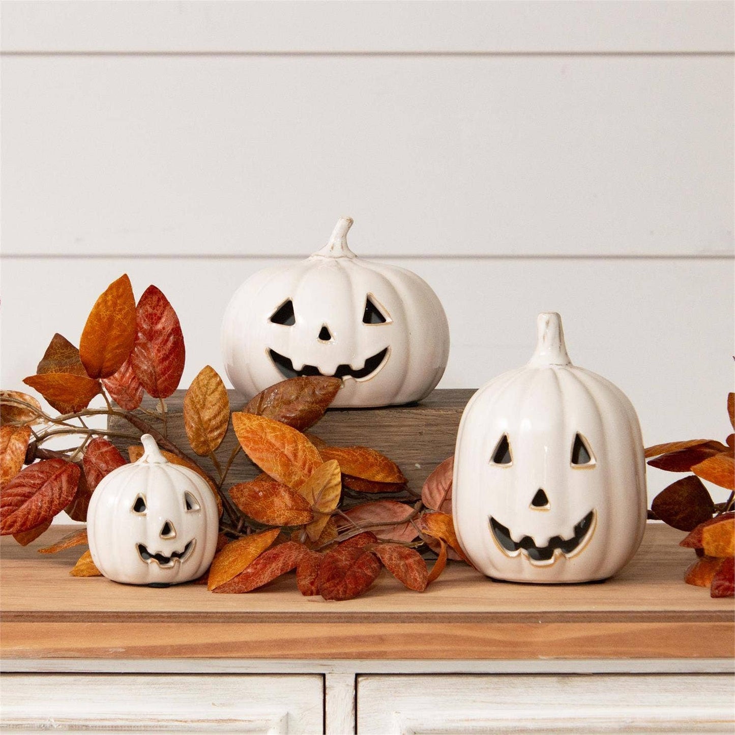 Glazed Ceramic Jack O' Lanterns - set of 3