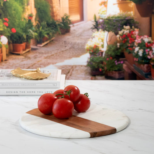 Round Marble & Acacia Charcuterie Board