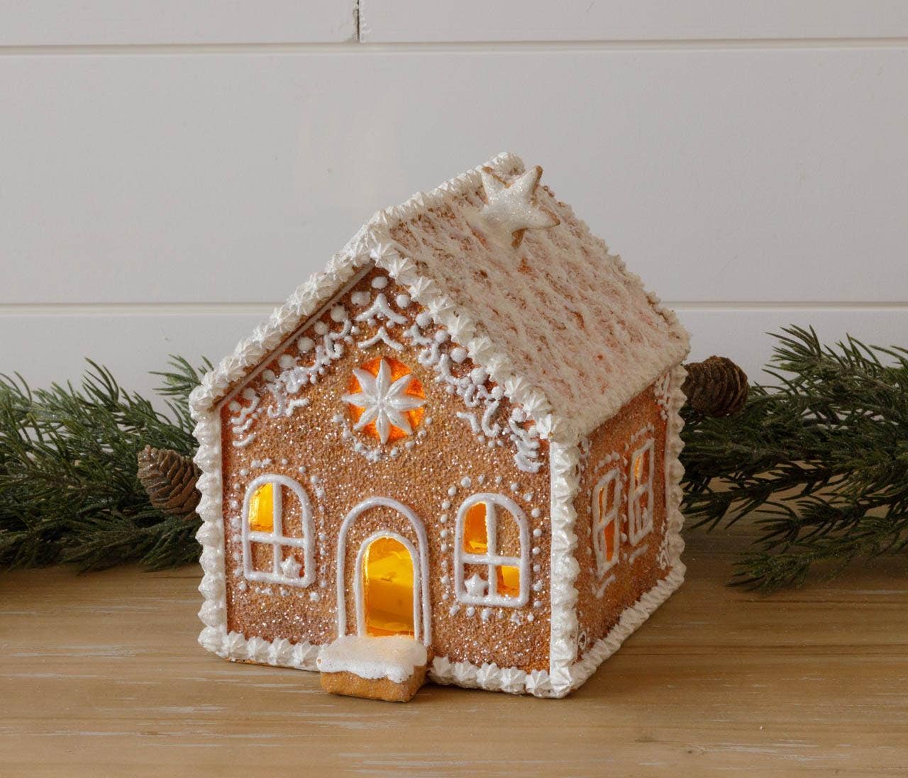Lighted Gingerbread House With Snowy Roof
