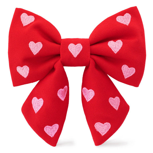 Hearts Embroidered Lady Dog Bow