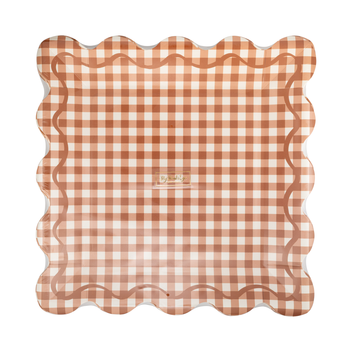 Rust Gingham Scalloped Square Paper Plates