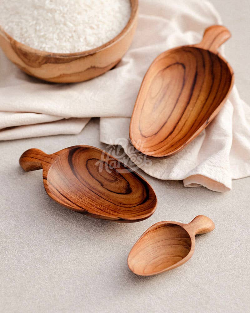 Teak Wooden Scoop Set - Flour Grain Sugar Measuring Spoon