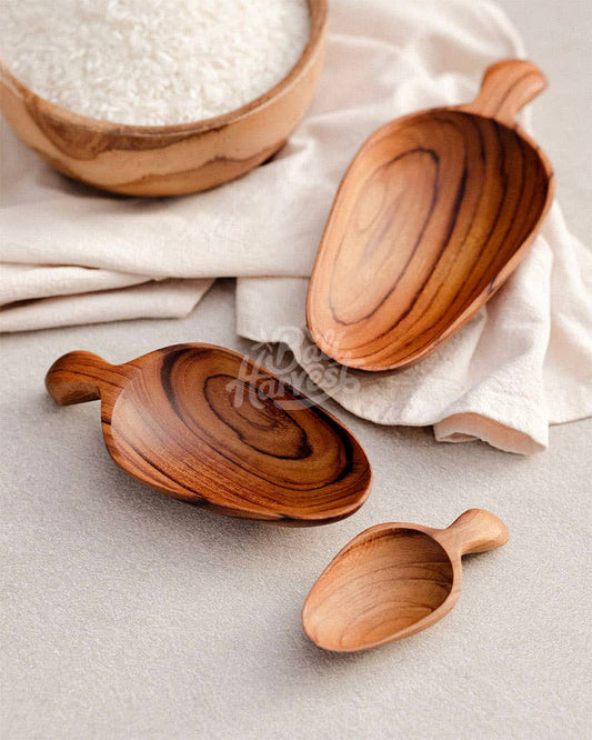 Teak Wooden Scoop Set - Flour Grain Sugar Measuring Spoon