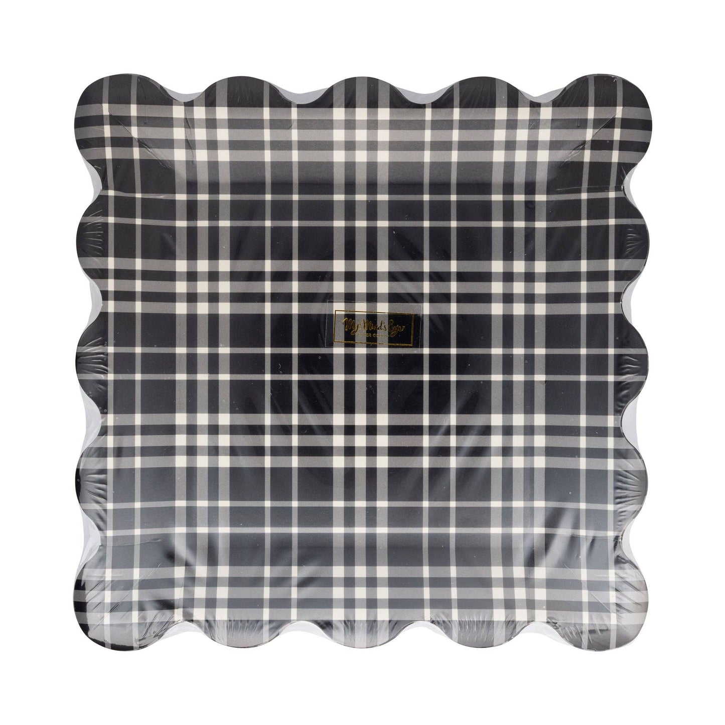 Falloween Plaid Scalloped Square Paper Plate