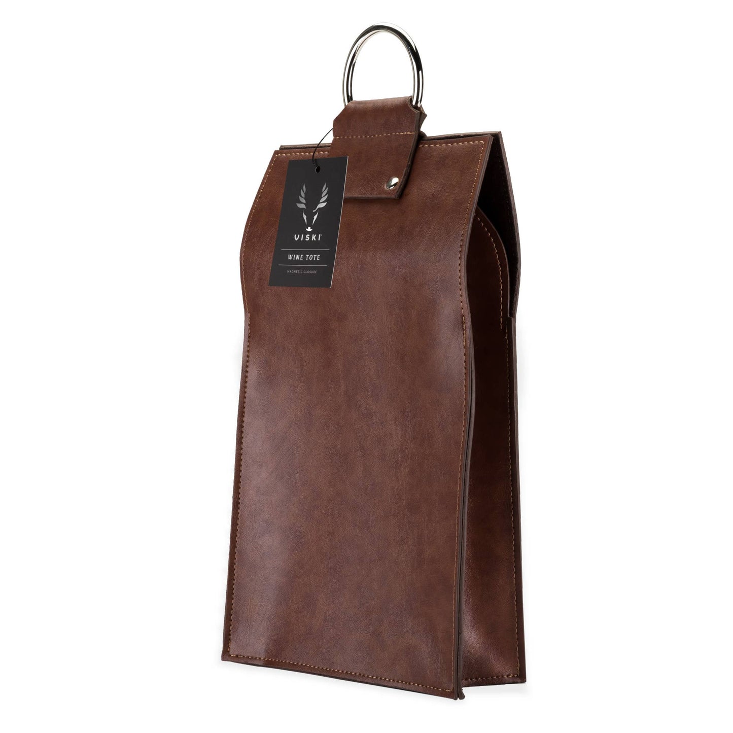Faux Leather Double Bottle Brown Wine Tote