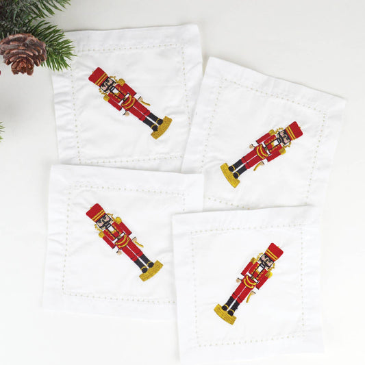 Nutcracker Embroidered Cocktail Napkins, Boxed Set of 4