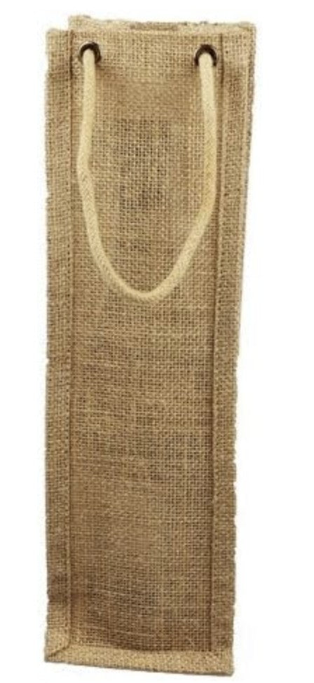 Burlap Wine Bag with Green Ribbon and Sprig