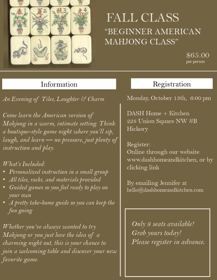 Beginner American Mahjong.  Monday, October 13, 2025.  6:00 pm