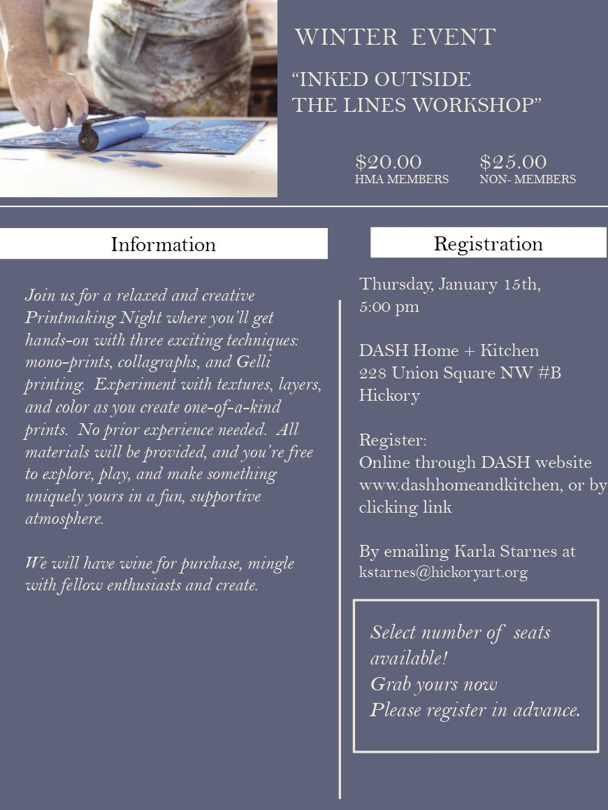 Inked Inside the Lines with Hickory Museum of Art.  Thursday, January 15th, 2026