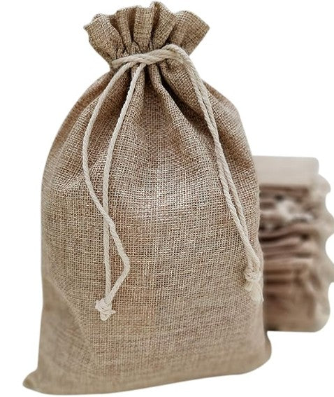 Burlap Giftbag with Drawstring Ribbon and Sprig