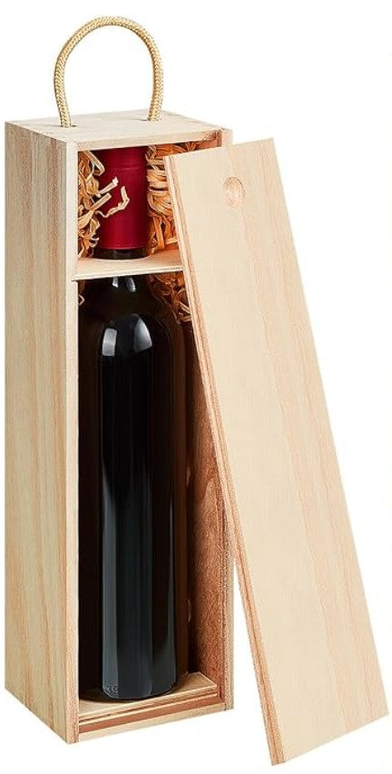 Wooden Wine Giftbox with Filler, Ribbon + Sprig