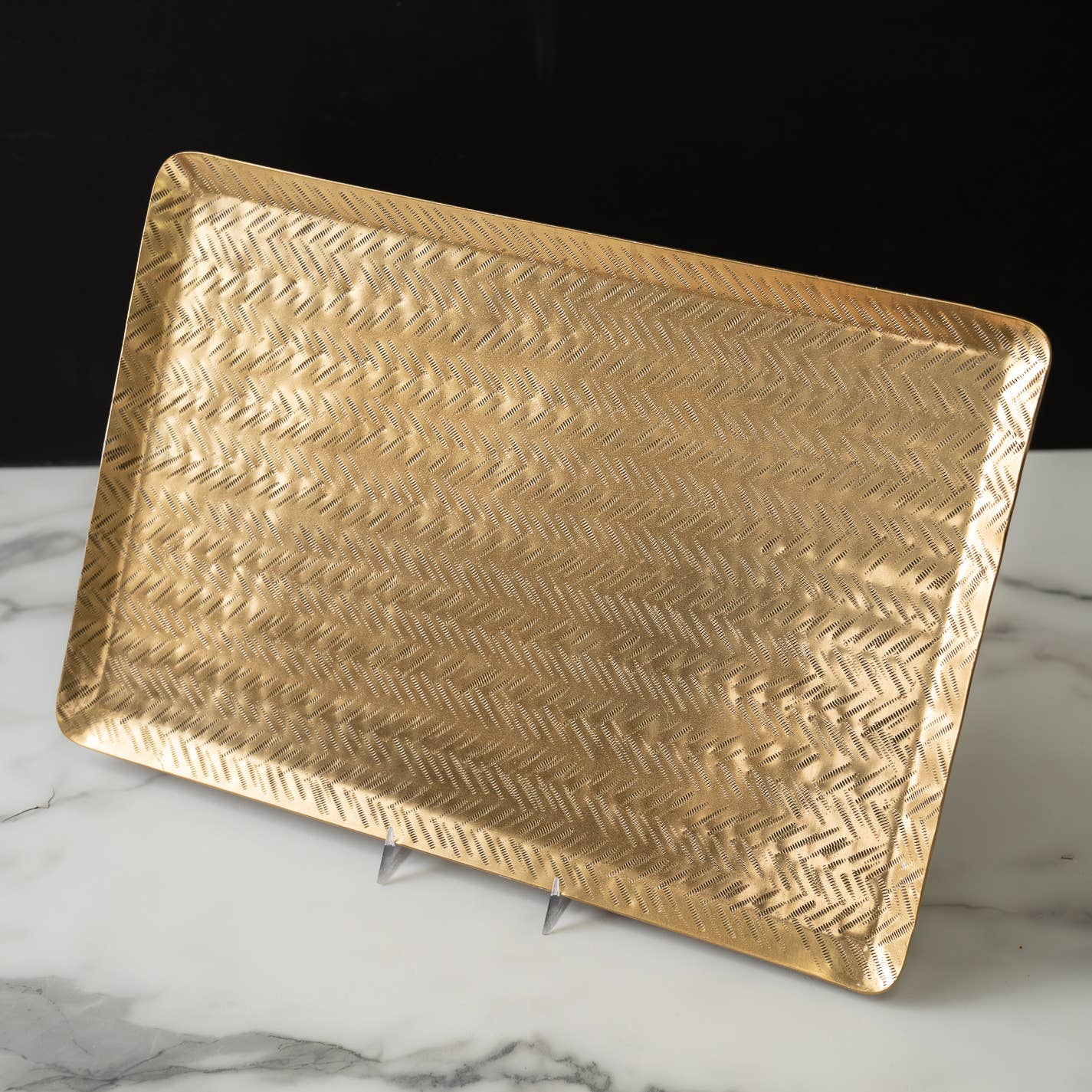 Gold Zig-Zag Hammered Rectangle Tray
