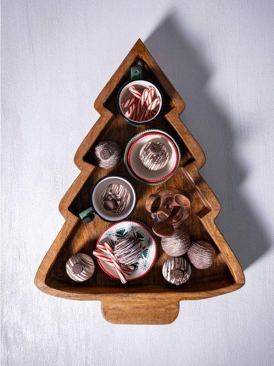 Grand bol en bois de Noël en forme d'arbre